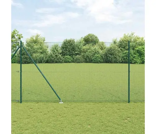 Metinātā Stieples Žogs Ar 13 Pīķa Stabiem Zaļš 1.5X25 M Tērauds Vidaxl