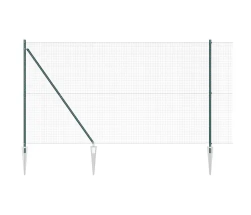 Metinātā Stieples Žogs Ar 13 Pīķa Stabiem Zaļš 1.5X25 M Tērauds Vidaxl