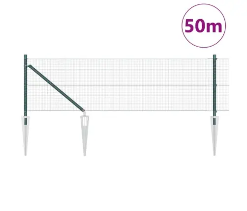 Metināts Stiepļu Žogs Ar 13 Mietiem Zaļš 0.4X50 M Tērauds Vidaxl