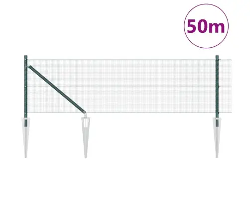 Metināto Žogu Ar 13 Stabiem Zaļš 0.6X50 M Tērauda Vidaxl