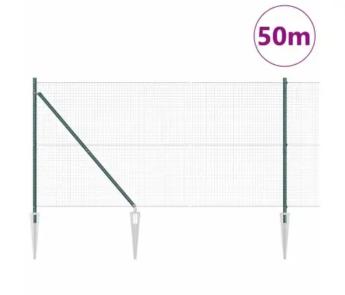 Metināts Vadu Žogs Ar 13 Uzmava Sānus Zaļš 1X50 M Tērauds Vidaxl