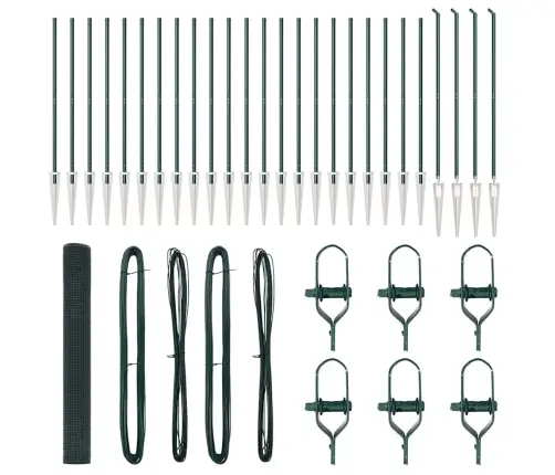 Metināts Stieņu Žogs Ar 13 Spiku Stabiem Zaļš 1.2X50 M Tērauds Vidaxl