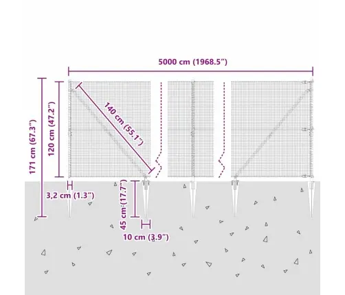 Metinātais Stieples Žogs Ar 13 Fiksējošajiem Stabiem Zaļš 1.2X50 M Tērauds Vidaxl