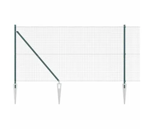 Metināts Stieples Žogs Ar 13 Enkura Stabiem Zaļš 1.4X50 M Tērauds Vidaxl