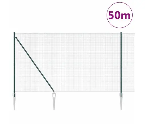 Metināta Stieple Žogs Ar 13 Skrūvju Enkuriem Zaļš 1.5X50 M Tērauds Vidaxl