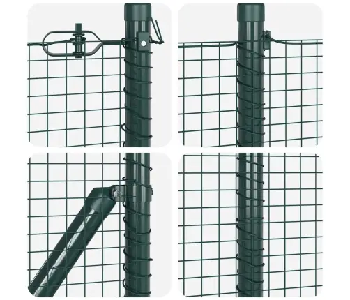 Metināts Acu Žogs Ar 13 Pīļu Postamentiem Zaļā Krāsā 0.6X100 M Tērauds Vidaxl