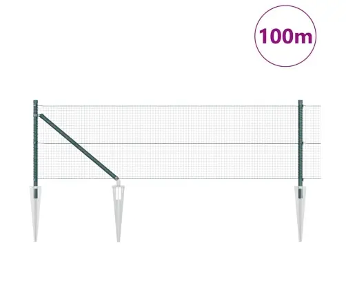 Metināts Acu Žogs Ar 13 Pīļu Postamentiem Zaļā Krāsā 0.6X100 M Tērauds Vidaxl