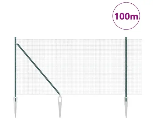 Metināts Stieples Žogs Ar 13 Asajiem Stabiem Zaļš 1X100 M Tēraud Vidaxl