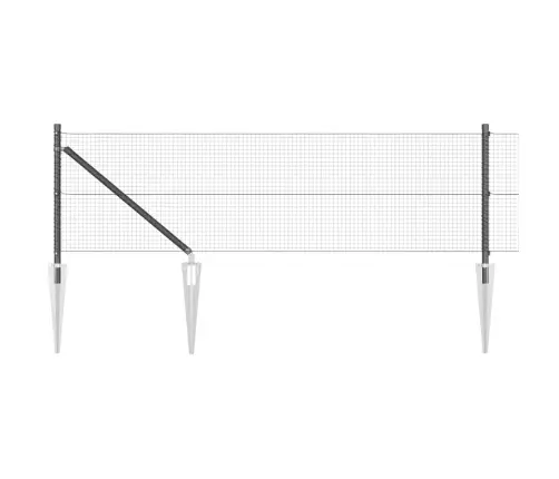 Metināts Žogs Ar 7 Misiņa Stabiem, Pelēks, 0.8X10 M Tērauds Vidaxl