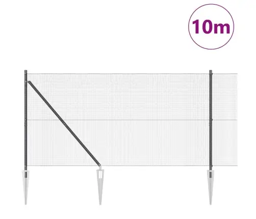 Metināts Stieņu Žogs Ar 7 Izvietojamiem Balstiem, Pelēks, 1,2X10 M Tērauds Vidaxl