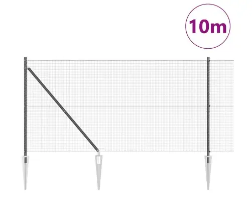 Metināts Stieple Žogs Ar 7 Tapu Stabiem Pelēkā Krāsā 1.4X10 M Tērauda Vidaxl