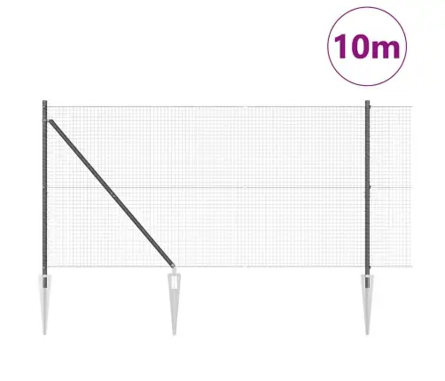 Metināts Stieple Žogs Ar 7 Adatas Stabiem, Pelēks 1.4X10 M Tērauds Vidaxl