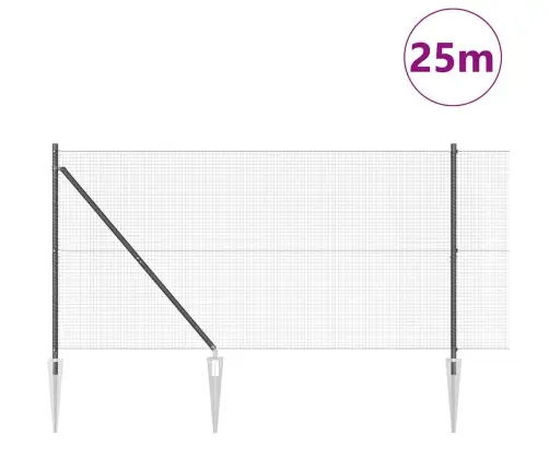 Metināts Vads Žogs Ar 13 Sūkņa Stabiem Pelēks 1.2X25 M Tērauda Vidaxl