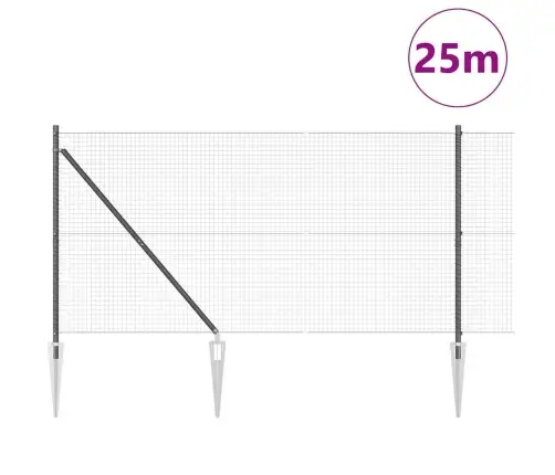 Metinātais Stieple Žogs Ar 13 Sagrieztiem Stabiem Pelēks 1.4X25 M Metāls Vidaxl