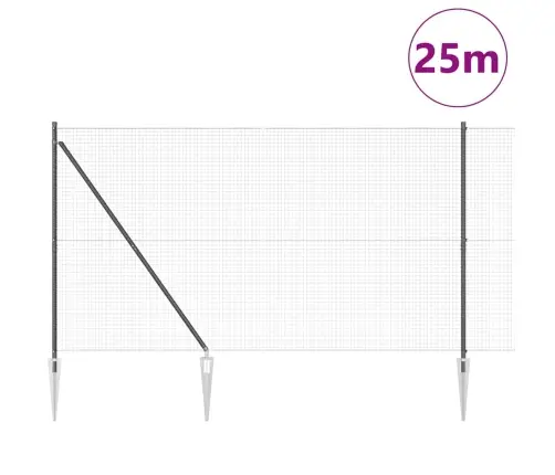 Metinātais Metāla Žogs Ar 13 Spike Stabiem Pelēkā 1.6X25 M Tērauds Vidaxl