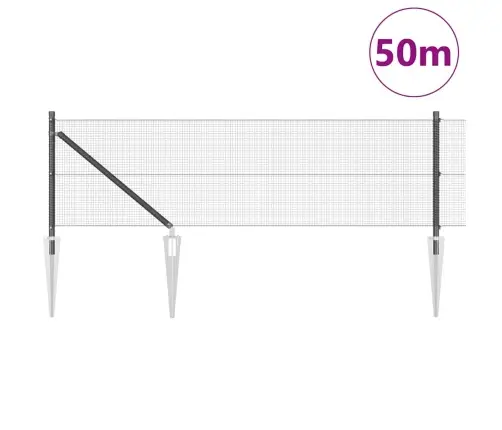 Metinātais Stieple Žogs Ar 13 Spicēm Pelēks 0.4X50 M Tērauds Vidaxl