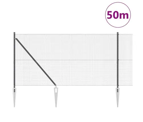 Metināts Stieples Žogs Ar 13 Spicēm Pelēks 1.4X50 M Tērauds Vidaxl