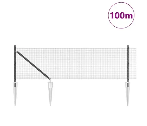 Metinātu Stieple Žogs Ar 13 Tapu Stabiem Pelēks 0.6X100 M Tērauda Vidaxl