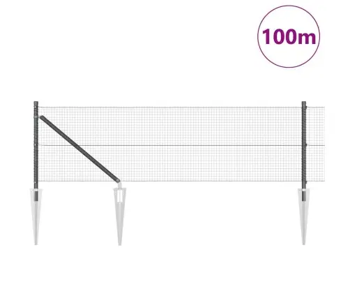 Metināta Vadu Žogs Ar 13 Uzsprāgstošiem Stabiem Pelēks 0.6X100 M Tērauds Vidaxl