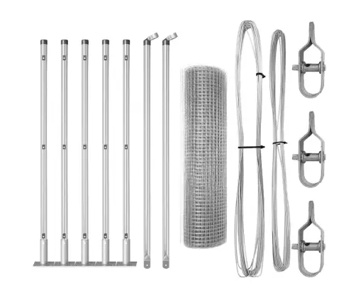Metinātās Stieples Žogs Ar 7 Flanged Stabiem 0.4X10 M Galvanizēta Tērauda Vidaxl
