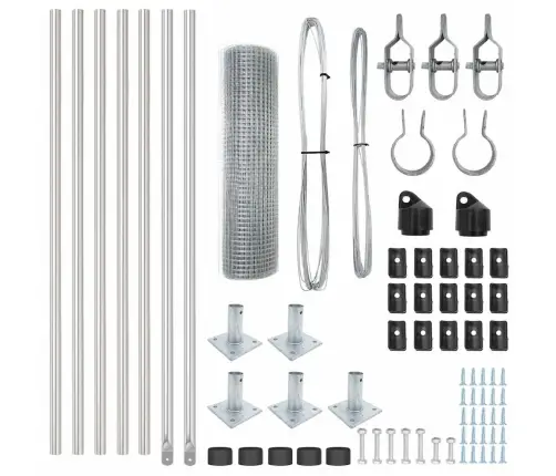 Metinātās Stieples Žogs Ar 7 Flanged Stabiem 0.4X10 M Galvanizēta Tērauda Vidaxl