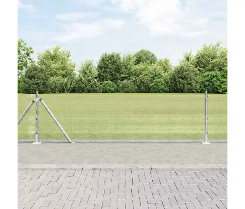 Metinātā Stieples Žogs Ar 13 Flangētajiem Stabiem 0.4X25 M Nomainītā Tērauda Vidaxl