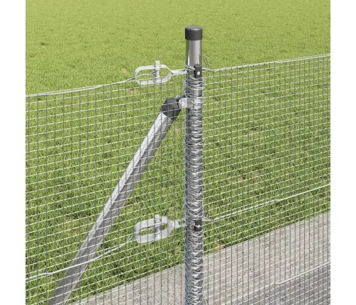 Metinātā Stieples Žogs Ar 13 Flangētajiem Stabiem 0.4X25 M Nomainītā Tērauda Vidaxl