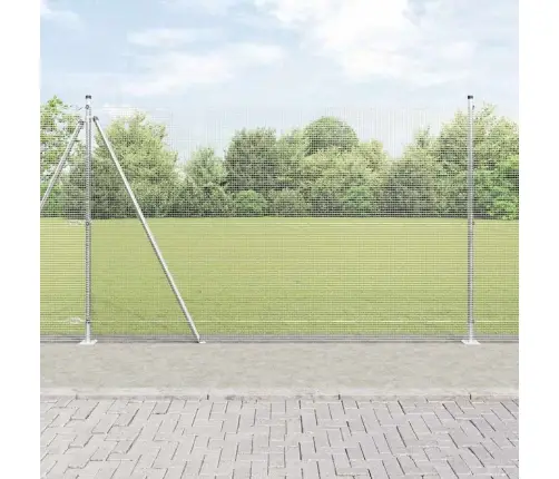 Metinātais Žogs Ar 13 Flangētiem Stabiem 1.5X25 M Cinkots Tērauds Vidaxl