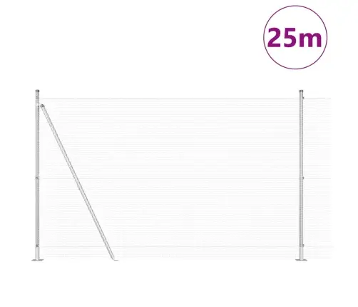 Metināts Vadu Žogs Ar 13 Flangētiem Stabiem 1.5X25 M Galvanizētā Tēraudā Vidaxl