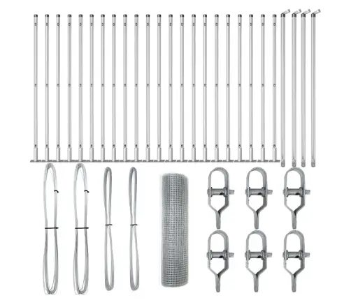 Tīkla Žogs Ar 13 Flanged Stabiem 0.6X50 M Galvanizēta Tērauda Vidaxl