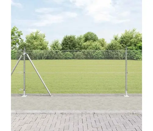 Metināta Stieples Žogs Ar 13 Flanged Stabiem 0.8X50 M Cinkots Tērauds Vidaxl