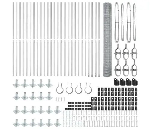 Metināts Stieple Žogs Ar 13 Flangētiem Stabiem 1.2X50 M Cinkots Tērauds Vidaxl