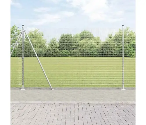 Metināts Drāts Žogs Ar 13 Flangētiem Stabiem 1.4X50 M Cinkots Tērauds Vidaxl