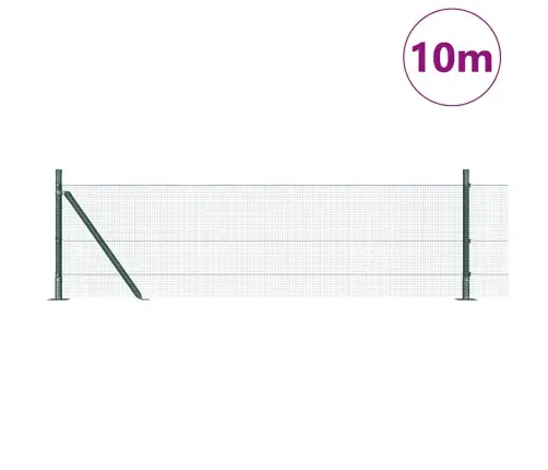 Metinātais Stieņu Žogs Ar 7 Plakanajiem Stabiem Zaļš 0.4X10 M Tērauds Vidaxl