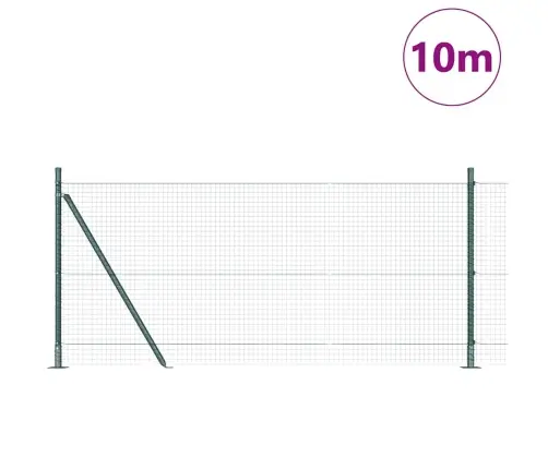 Metināta Stieples Žogs Ar 7 Pamatu Stabiem Zaļš 0.8X10 M Tērauds Vidaxl
