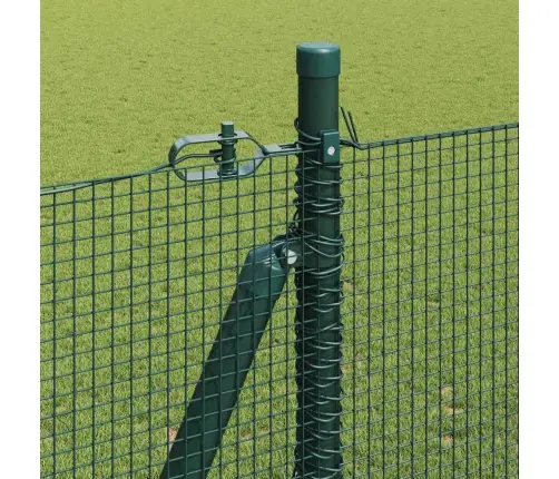 Metināts Sieta Žogs Ar 7 Flanged Stabiem Zaļs 1.4X10 M Tērauds Vidaxl