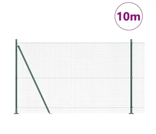 Metināts Stieples Žogs Ar 7 Flangām Zaļš 1.4X10 M Tērauds Vidaxl
