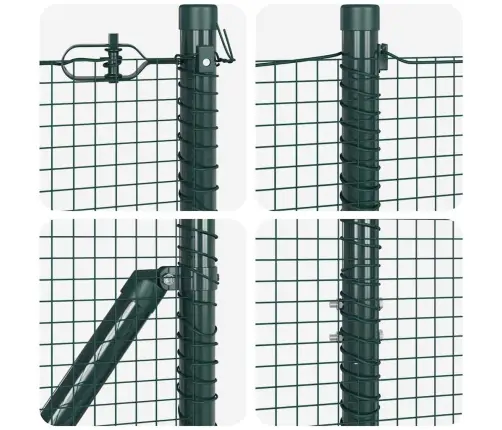 Metināta Sieta Žogs Ar 7 Flangētiem Stabiem Zaļš 1.4X10 M Tērauds Vidaxl