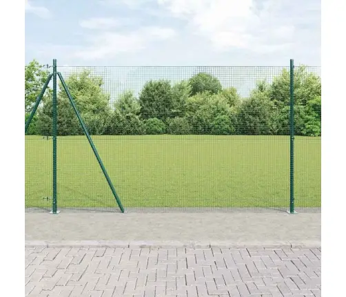 Metināta Sieta Žogs Ar 7 Flangētiem Stabiem Zaļš 1.4X10 M Tērauds Vidaxl