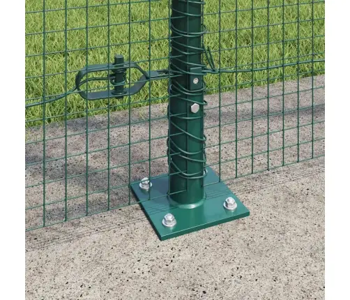 Metināta Sieta Žogs Ar 7 Flangētiem Stabiem Zaļš 1.4X10 M Tērauds Vidaxl
