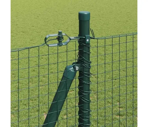 Savilktā Stieņu Žogs Ar 7 Flanged Stabiem Zaļš 1.6X10 M Tērauda Vidaxl