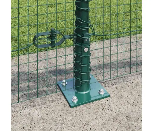 Metinātais Stieples Žogs Ar 13 Flangētiem Stabiem Zaļš 0.6X25 M Tērauds Vidaxl