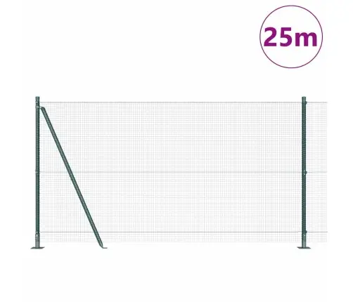 Metināts Vadu Žogs Ar 13 Balstiem Zaļā 1.2X25 M Tērauda Vidaxl