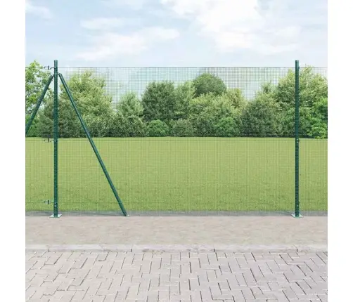 Metināta Stieple Žogs Ar 13 Flanged Stabiem Zaļā Krāsā 1.5X25 M Tērauds Vidaxl