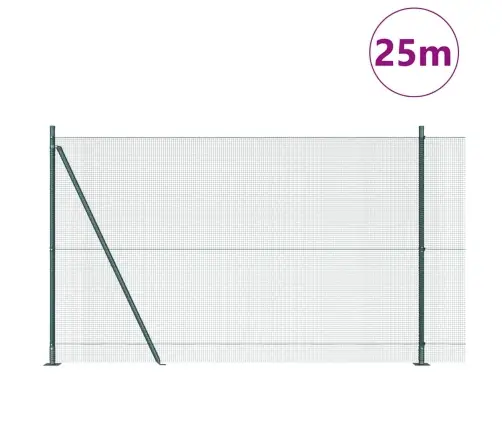 Metināta Stieple Žogs Ar 13 Flanged Stabiem Zaļā Krāsā 1.5X25 M Tērauds Vidaxl