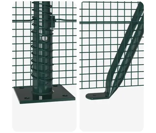 Metinātā Stieņu Žogs Ar 13 Flangētiem Stabiem Zaļš 1.2X50 M Tērauds Vidaxl