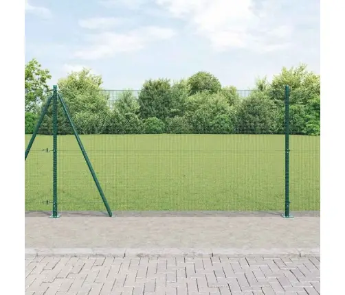 Metinātā Stieņu Žogs Ar 13 Flangētiem Stabiem Zaļš 1.2X50 M Tērauds Vidaxl