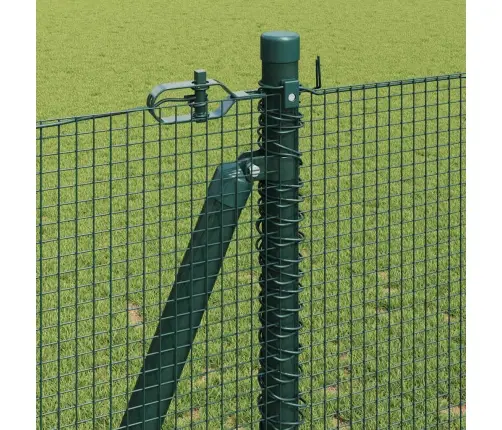 Metinātā Stieņu Žogs Ar 13 Flangētiem Stabiem Zaļš 1.2X50 M Tērauds Vidaxl