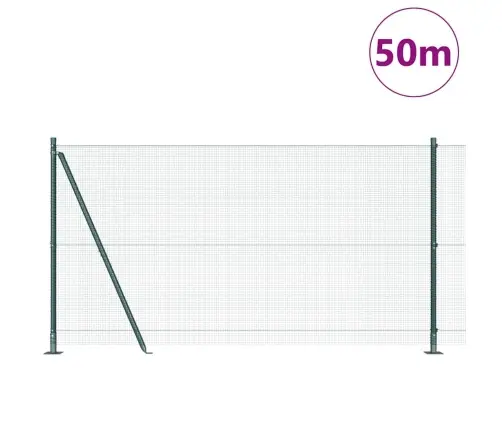 Metinātā Stieņu Žogs Ar 13 Flangētiem Stabiem Zaļš 1.2X50 M Tērauds Vidaxl