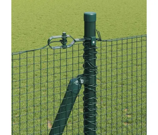 Metināta Stieple Žogs Ar 13 Flangētām Stabiem Zaļš 1.5X50 M Tērauds Vidaxl